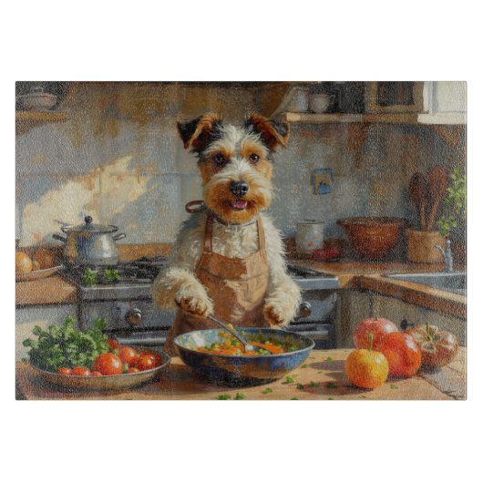 Wire Fox Terrier Cooking in Kitchen Schneidebrett (Vorderseite)