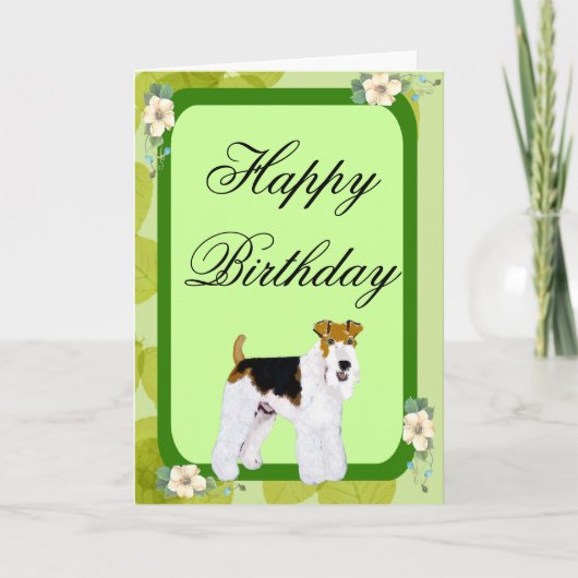 Wire Fox Terrier - Design grüner Blätter Karte (Vorderseite)
