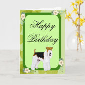 Wire Fox Terrier - Design grüner Blätter Karte (Gelbe Blume)