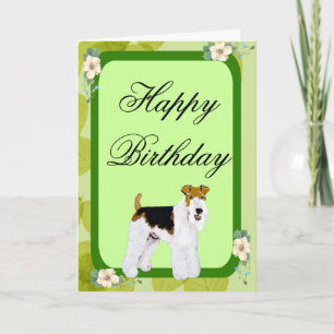 Wire Fox Terrier - Design grüner Blätter Karte