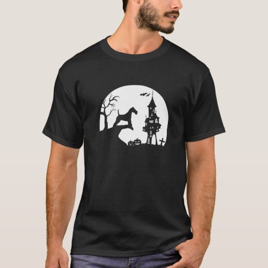Wire Fox Terrier Dog Moon Silhouette Funny Hallowe T-Shirt (Vorderseite)