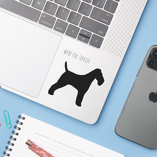 Wire Fox Terrier Dog Silhouette Vinyl Sticker (Laptop mit iPhone)