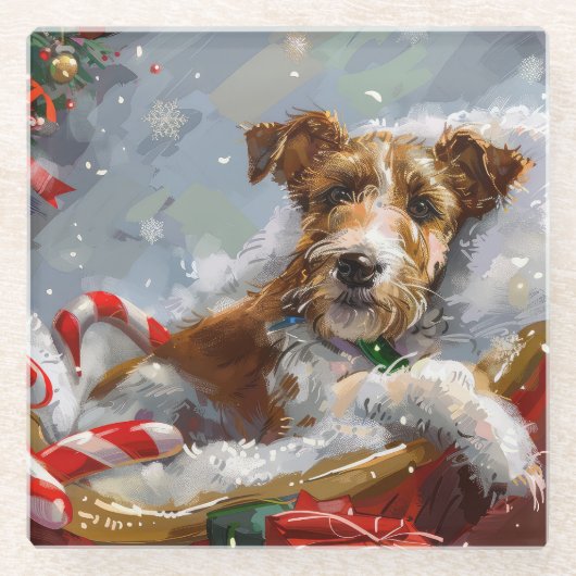 Wire Fox Terrier Dog Weihnachtsfest Glasuntersetzer (Vorderseite)