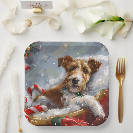 Wire Fox Terrier Dog Weihnachtsfest Pappteller (Hochzeit)