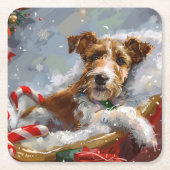 Wire Fox Terrier Dog Weihnachtsfest Rechteckiger Pappuntersetzer (Vorderseite)