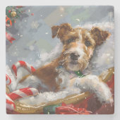 Wire Fox Terrier Dog Weihnachtsfest Steinuntersetzer (Vorderseite)
