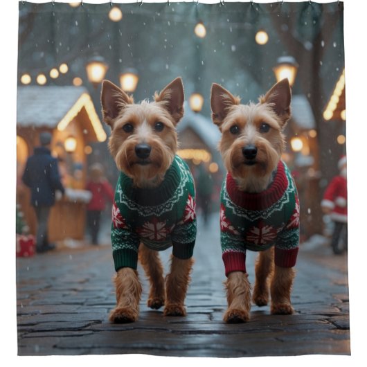 Wire Fox Terrier Dogs Christmas Snow Holiday Duschvorhang (Vorderseite)