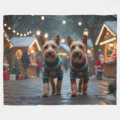 Wire Fox Terrier Dogs Christmas Snow Holiday Fleecedecke (Vorderseite (Horizontal))