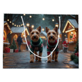 Wire Fox Terrier Dogs Christmas Snow Holiday Große Geschenktüte (Rückseite)