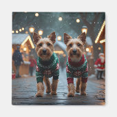 Wire Fox Terrier Dogs Christmas Snow Holiday Magnet (Vorne)