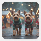 Wire Fox Terrier Dogs Christmas Snow Holiday Quadratischer Aufkleber (Vorderseite)