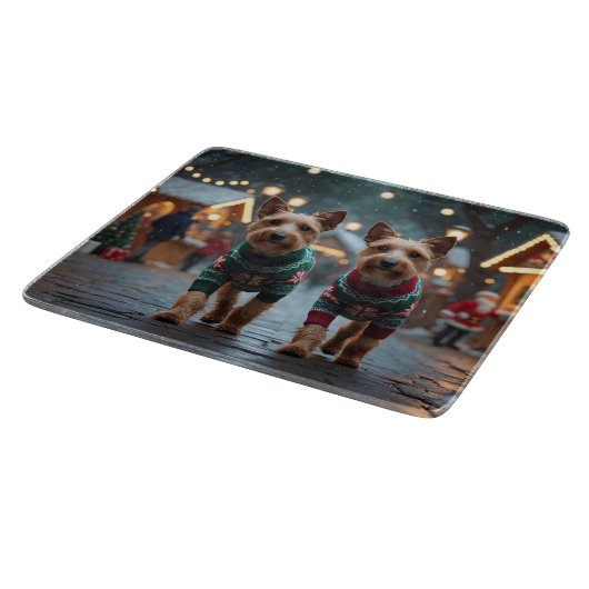 Wire Fox Terrier Dogs Christmas Snow Holiday Schneidebrett (Ecke)