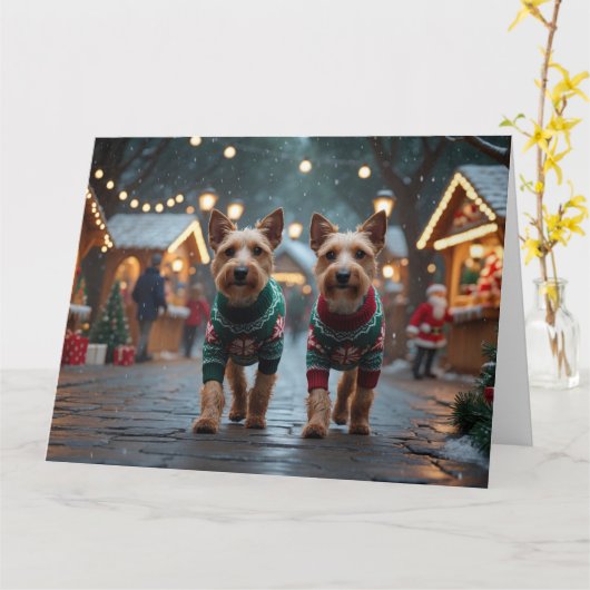 Wire Fox Terrier Dogs Weihnachtsschneeurlaub Karte (Gelbe Blume)