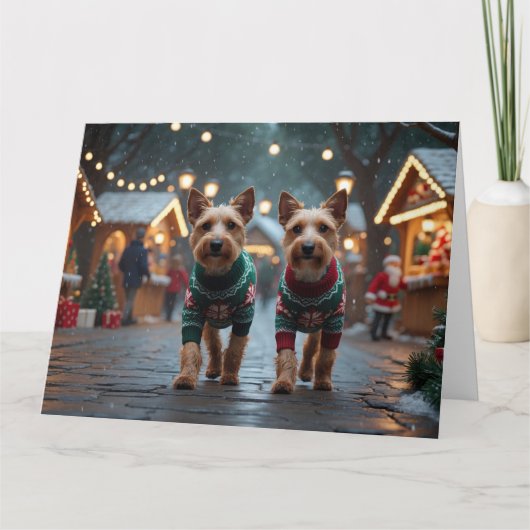 Wire Fox Terrier Dogs Weihnachtsschneeurlaub Karte (Vorderseite)