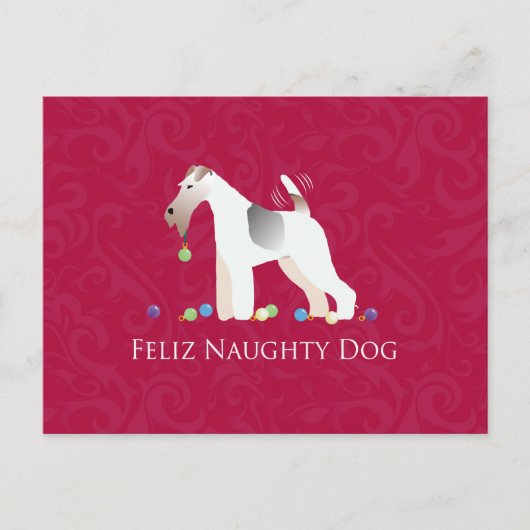 Wire Fox Terrier Feliz Naughty Dog Weihnachten (Vorderseite)