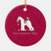 Wire Fox Terrier Feliz Naughty Dog Weihnachten Keramikornament (Vorne)