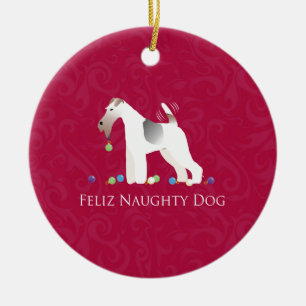 Wire Fox Terrier Feliz Naughty Dog Weihnachten Keramikornament