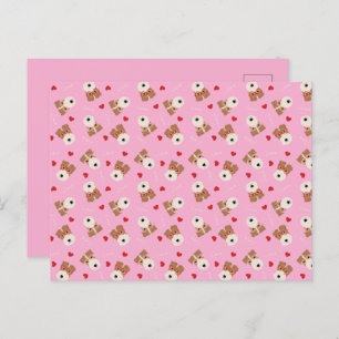 Wire Fox Terrier Hund Herz Brille Muster Pink Postkarte