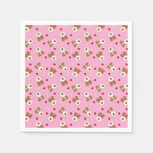 Wire Fox Terrier Hund Herz Brille Muster Pink Serviette (Vorderseite)