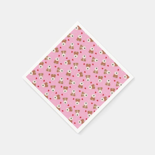 Wire Fox Terrier Hund Herz Brille Muster Pink Serviette (Ecke)