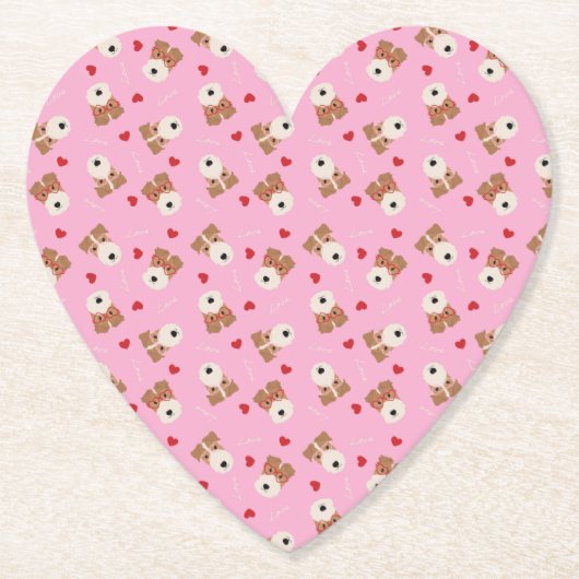 Wire Fox Terrier Hund Herz Brille Muster Pink Untersetzer (Vorderseite)