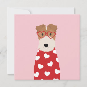 Wire Fox Terrier Hund Herz Brille Pink Karte
