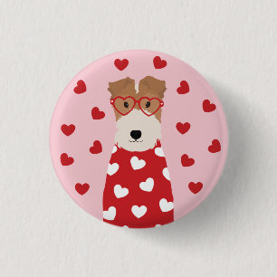 Wire Fox Terrier Hund Herz Brille Rosa Button