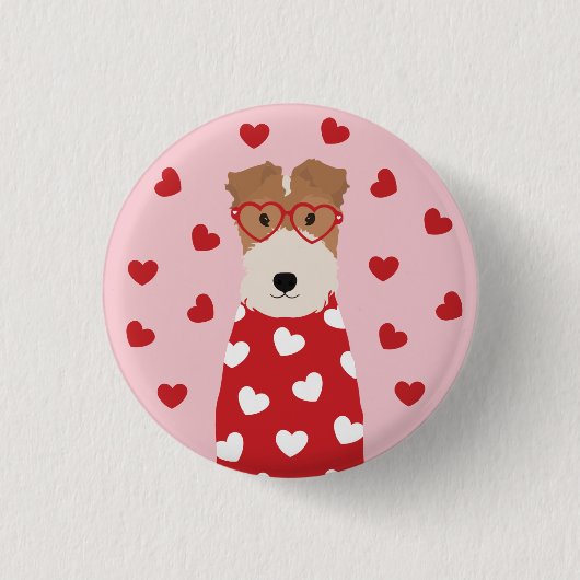 Wire Fox Terrier Hund Herz Brille Rosa Button (Vorderseite)