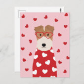 Wire Fox Terrier Hund Herz Brille Rosa Postkarte (Vorne/Hinten)