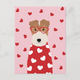 Wire Fox Terrier Hund Herz Brille Rosa Postkarte