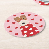 Wire Fox Terrier Hund Herz Brille Rosa Runder Pappuntersetzer (Angewinkelt)