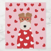 Wire Fox Terrier Hund Herz Brille Rosa Weinetikett (Einzelnes Label)