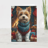 Wire Fox Terrier Hund mit Weihnachtsgeschenk Kamin Karte (Vorderseite)