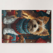 Wire Fox Terrier Hund mit Weihnachtsgeschenk Kamin Puzzle (Horizontal)