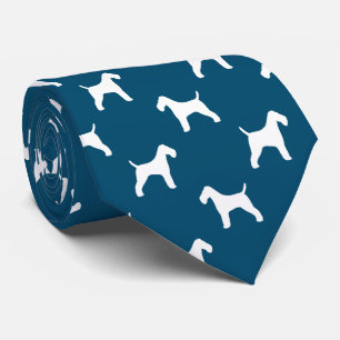 Wire Fox Terrier Hund Silhouetten Muster Blau Krawatte