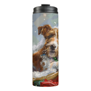 Wire Fox Terrier Hund Weihnachten Festlich Thermosbecher