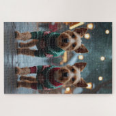 Wire Fox Terrier Hunde Weihnachten Schnee Feiertag Puzzle (Horizontal)