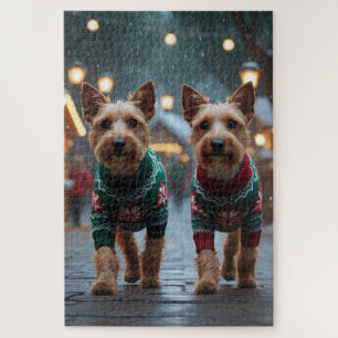 Wire Fox Terrier Hunde Weihnachten Schnee Feiertag Puzzle
