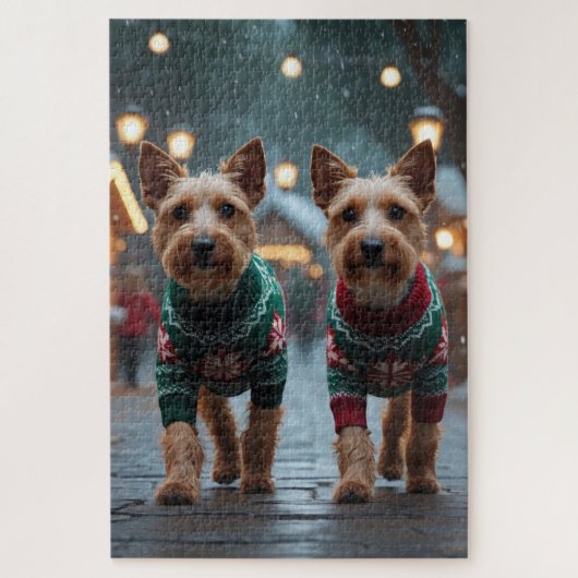 Wire Fox Terrier Hunde Weihnachten Schnee Feiertag Puzzle (Vertikal)