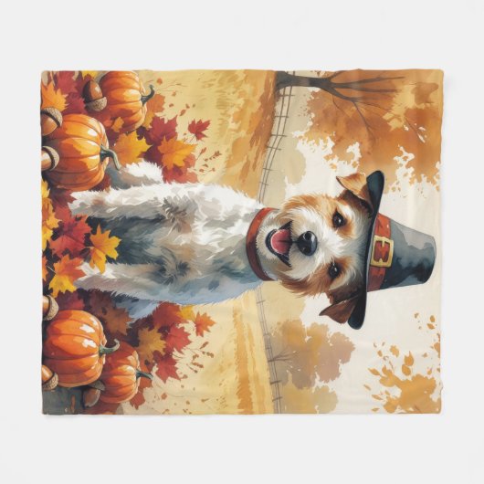 Wire Fox Terrier im Herbst hinterlässt Erntedank K Fleecedecke (Vorderseite (Horizontal))