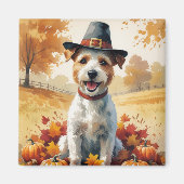 Wire Fox Terrier im Herbst hinterlässt Erntedank K Magnet (Vorne)