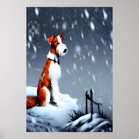 Wire Fox Terrier im Schnee | AI Art Poster (Vorne)