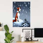 Wire Fox Terrier im Schnee | AI Art Poster (Heimbüro)