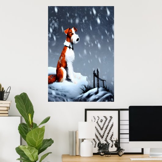 Wire Fox Terrier im Schnee | AI Art Poster (Heimbüro)