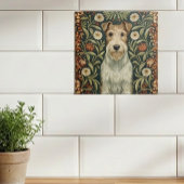 Wire Fox Terrier in William Morris Floral Style Fliese
