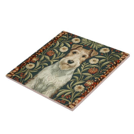 Wire Fox Terrier in William Morris Floral Style Fliese (Seite)