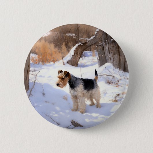 Wire Fox Terrier lässt es Weihnachten schnee Button (Vorderseite)