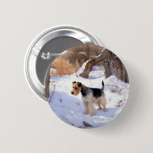 Wire Fox Terrier lässt es Weihnachten schnee Button (Vorne & Hinten)