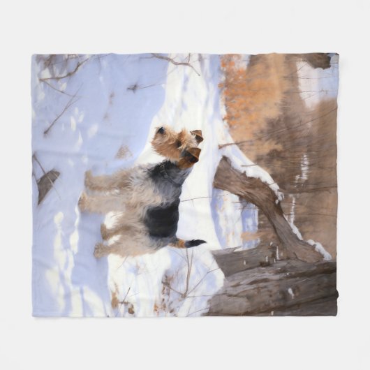 Wire Fox Terrier lässt es Weihnachten schnee Fleecedecke (Vorderseite (Horizontal))