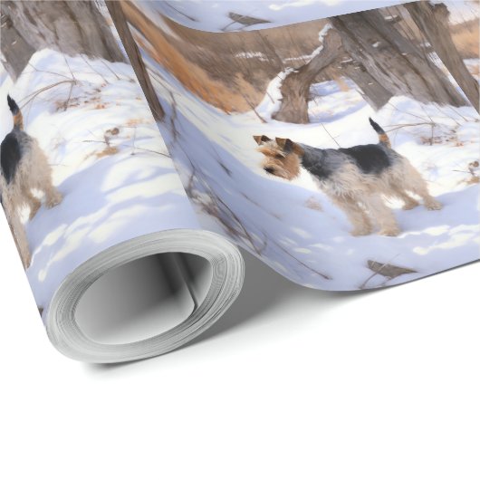 Wire Fox Terrier lässt es Weihnachten schnee Geschenkpapier (Rolleneckpunkt)